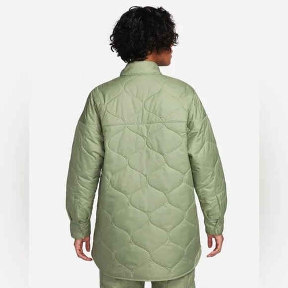 Nike Womens Oversized Quilted Trench Puffer Coat Oil Green FB8732-832 Medium - Picture 2 of 5